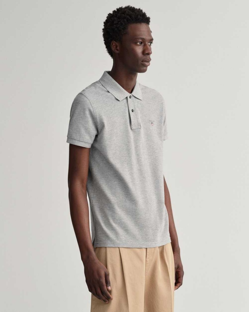 Gant Original Slim Fit Piqué Men's Polo Shirt Grey Melange | TUHAD-4069