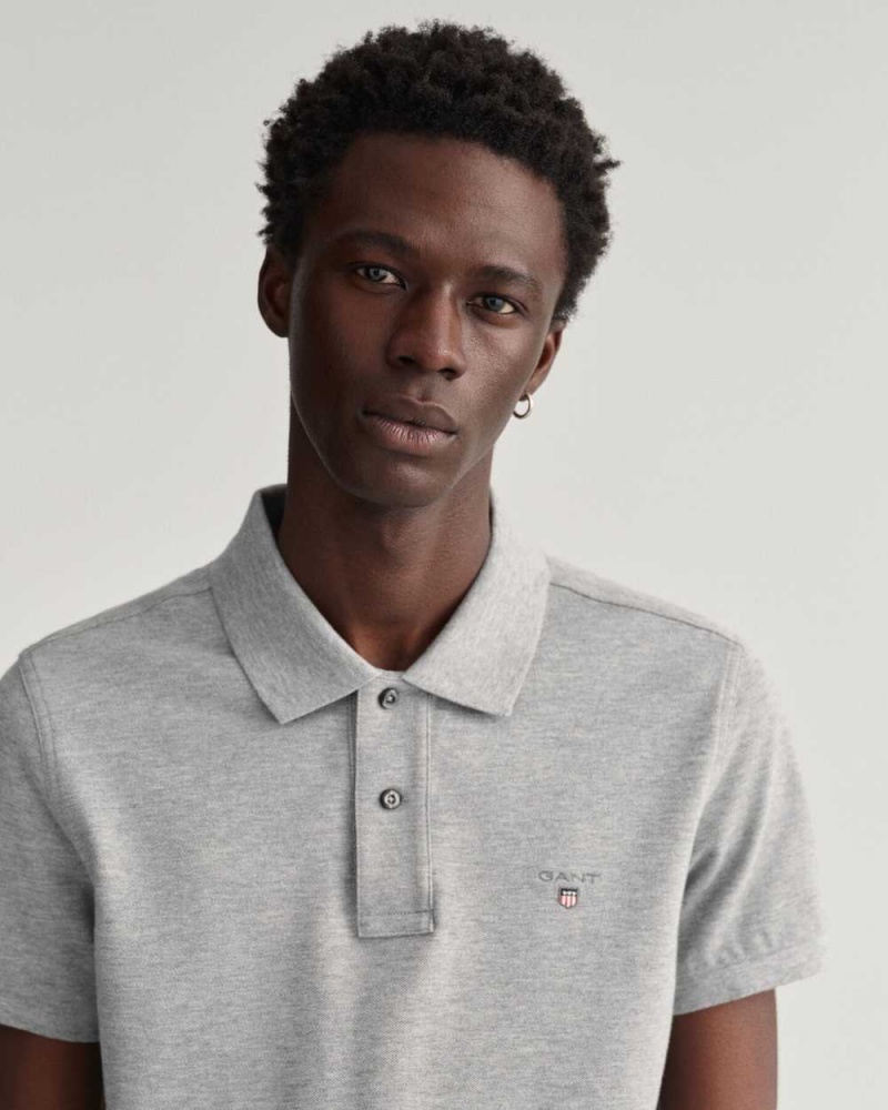 Gant Original Slim Fit Piqué Men's Polo Shirt Grey Melange | TUHAD-4069