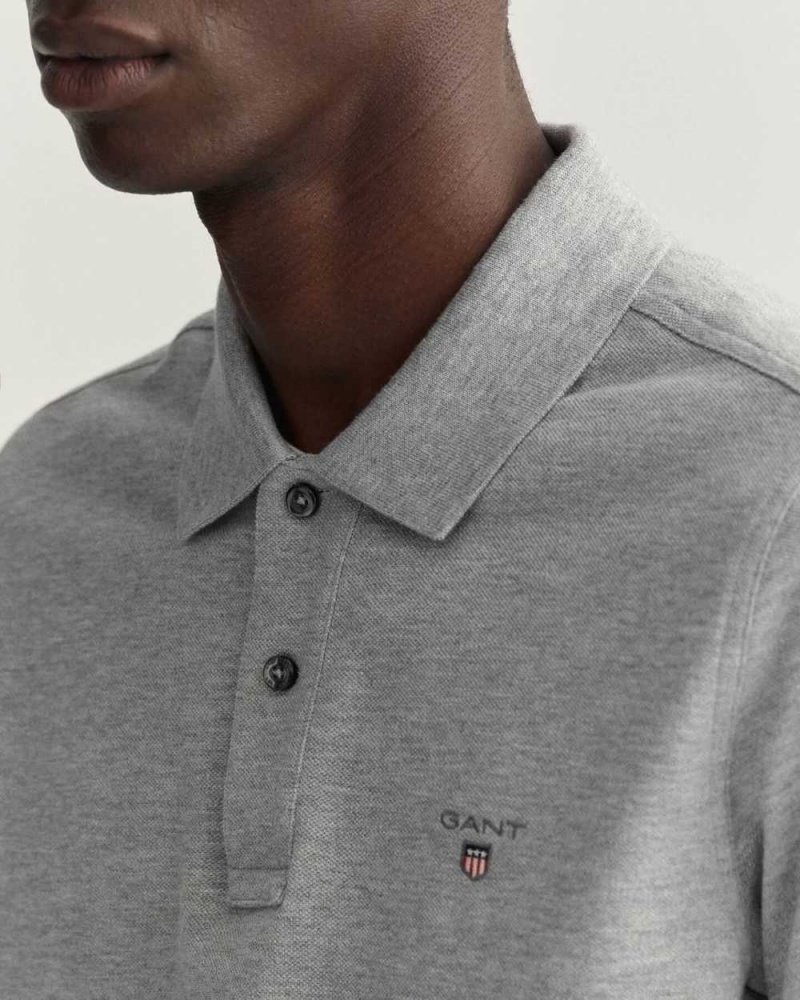 Gant Original Slim Fit Piqué Men's Polo Shirt Grey Melange | TUHAD-4069