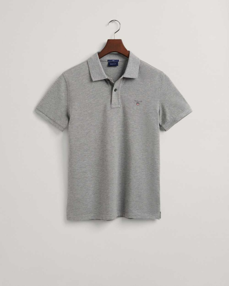 Gant Original Slim Fit Piqué Men's Polo Shirt Grey Melange | TUHAD-4069