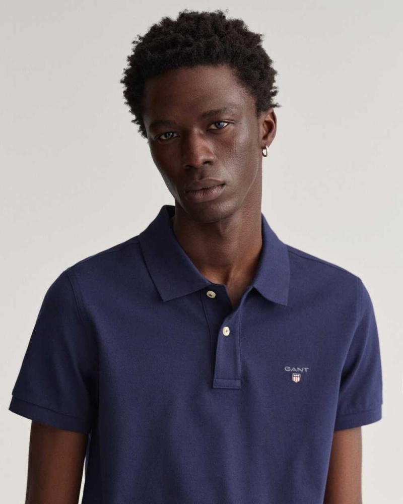 Gant Original Slim Fit Piqué Men's Polo Shirt Evening Blue | RPDUL-0547