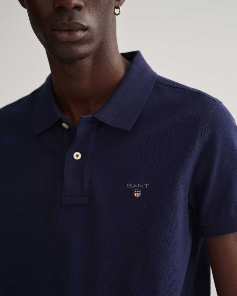 Gant Original Slim Fit Piqué Men's Polo Shirt Evening Blue | RPDUL-0547