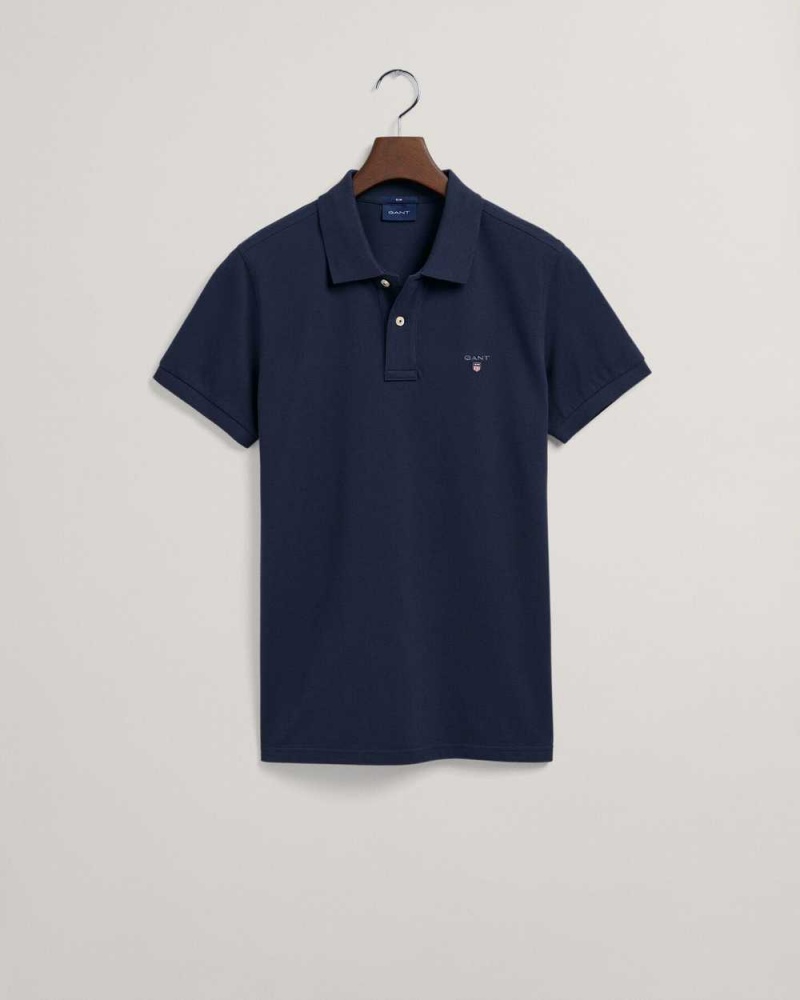 Gant Original Slim Fit Piqué Men's Polo Shirt Evening Blue | RPDUL-0547