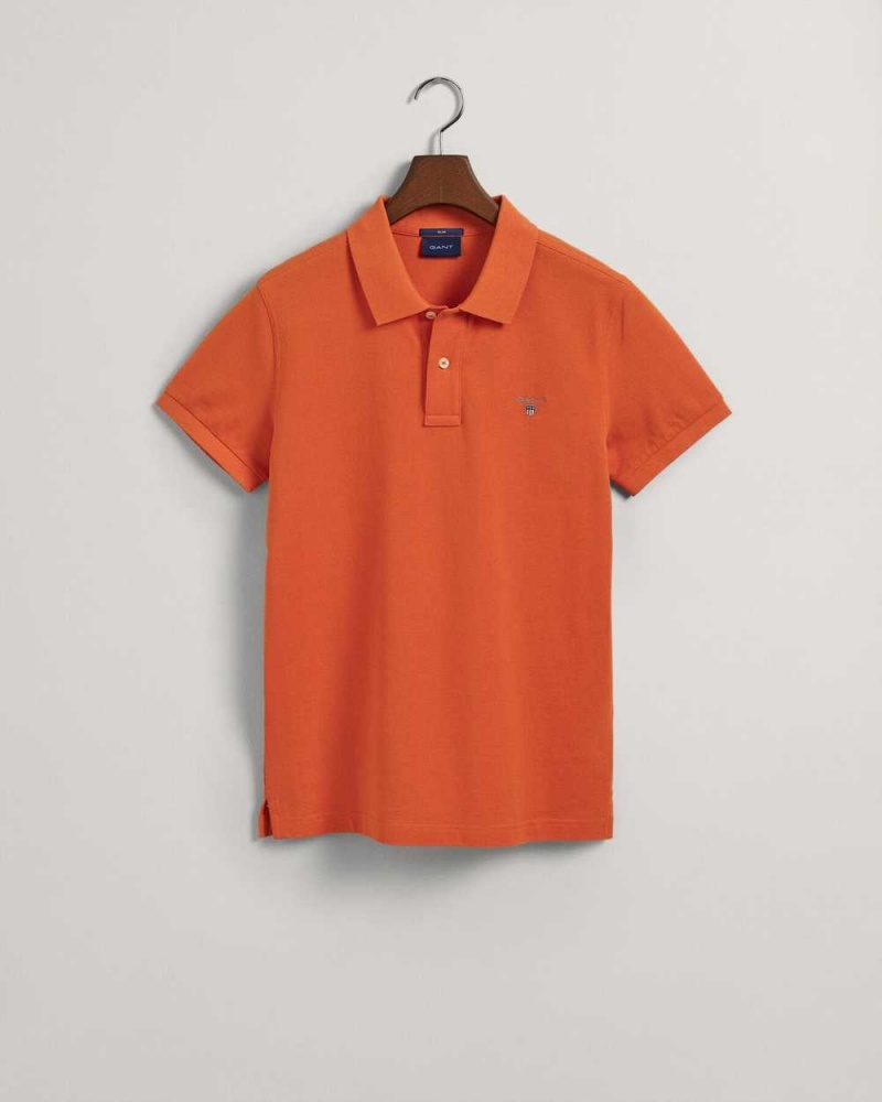 Gant Original Slim Fit Piqué Men's Polo Shirt Pumpkin Orange | GPOFX-4069