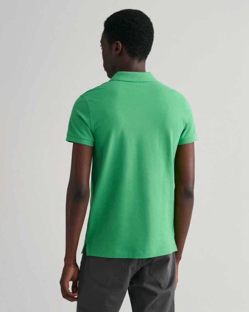 Gant Original Slim Fit Piqué Men's Polo Shirt Mid Green | SMWNB-1359