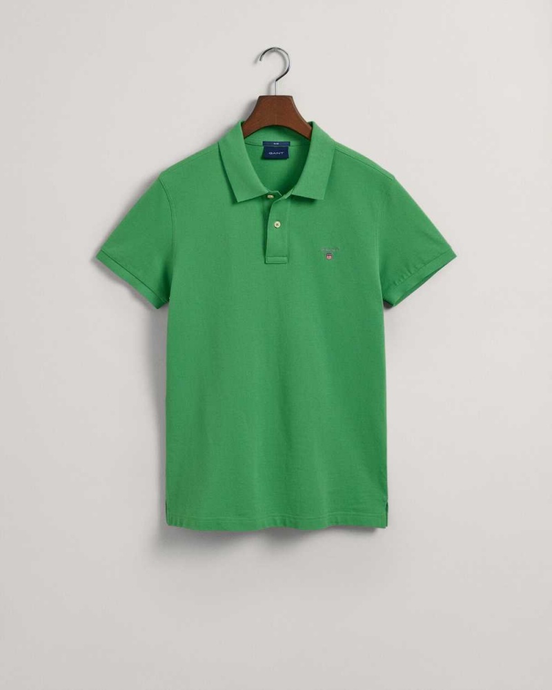 Gant Original Slim Fit Piqué Men's Polo Shirt Mid Green | SMWNB-1359