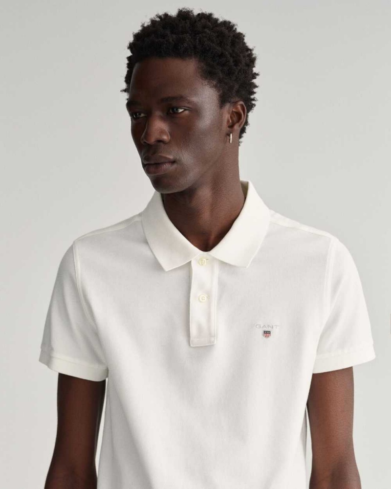 Gant Original Slim Fit Piqué Men's Polo Shirt White | BDOUX-3821