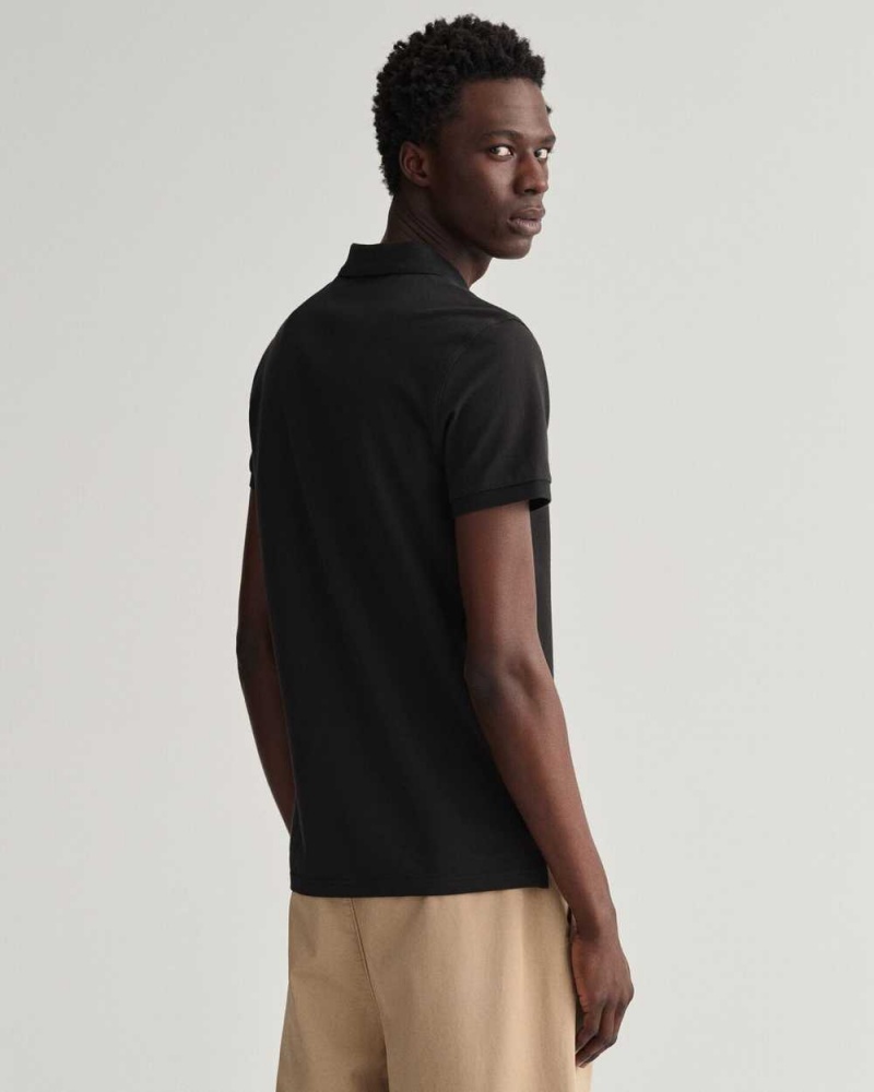 Gant Original Slim Fit Piqué Men's Polo Shirt Black | DEUIF-2763