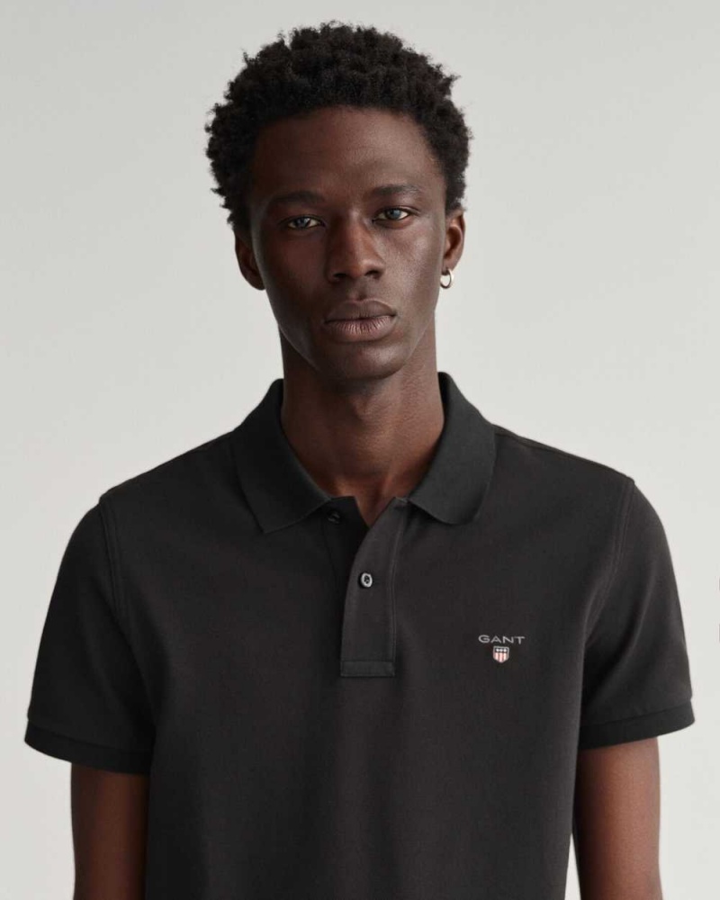 Gant Original Slim Fit Piqué Men's Polo Shirt Black | DEUIF-2763