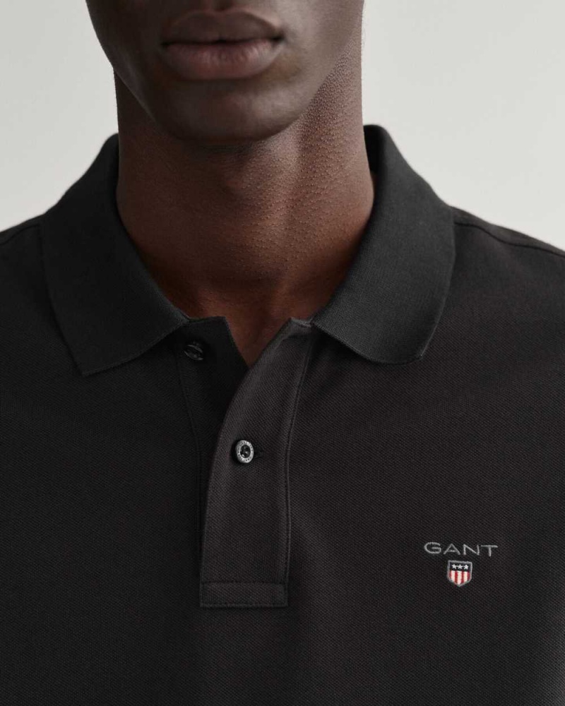 Gant Original Slim Fit Piqué Men's Polo Shirt Black | DEUIF-2763