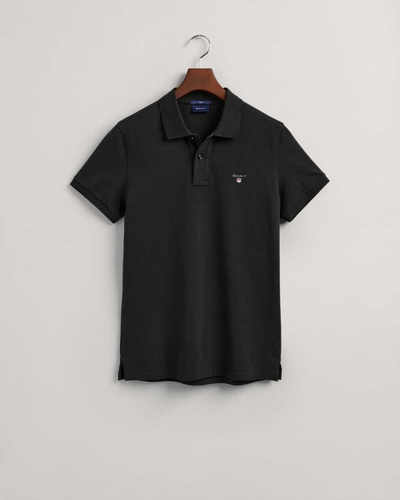 Gant Original Slim Fit Piqué Men's Polo Shirt Black | DEUIF-2763