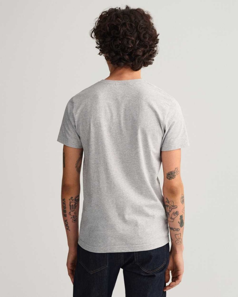 Gant Original Slim Fit V-Neck Men's T-Shirt Light Grey Melange | GRLNK-4817