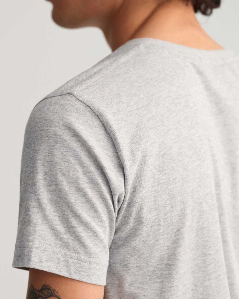 Gant Original Slim Fit V-Neck Men's T-Shirt Light Grey Melange | GRLNK-4817