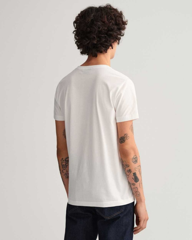 Gant Original Slim Fit V-Neck Men's T-Shirt White | UMEGI-9840