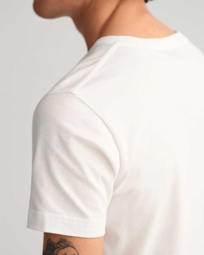 Gant Original Slim Fit V-Neck Men's T-Shirt White | UMEGI-9840