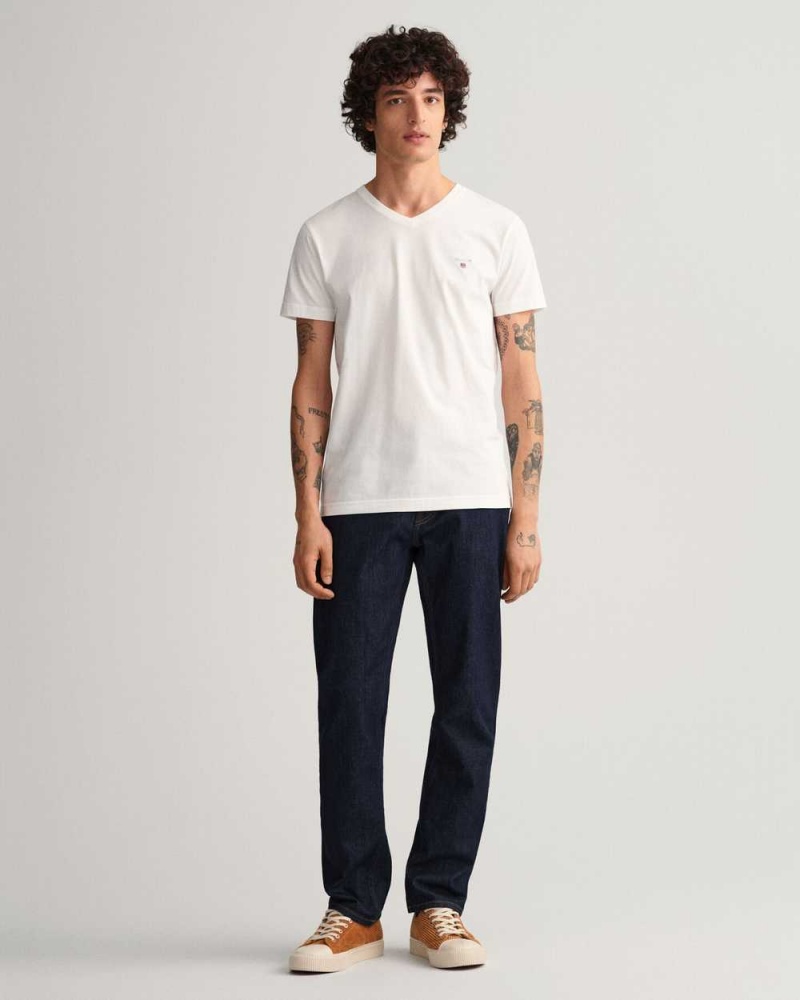 Gant Original Slim Fit V-Neck Men's T-Shirt White | UMEGI-9840