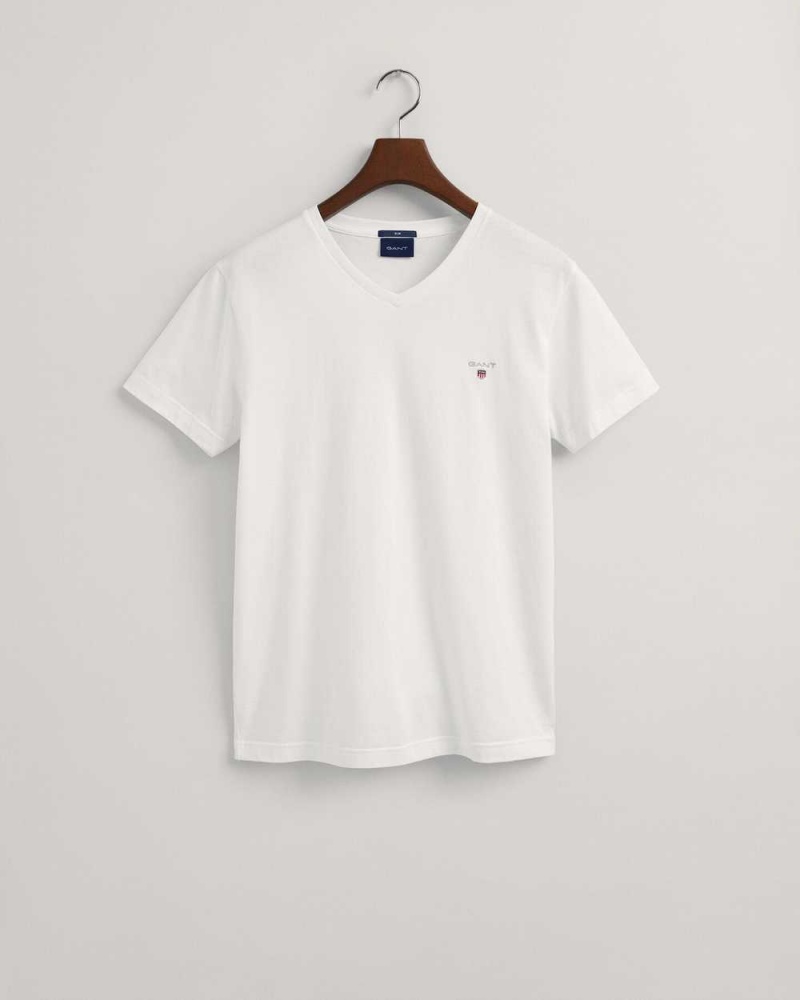 Gant Original Slim Fit V-Neck Men's T-Shirt White | UMEGI-9840