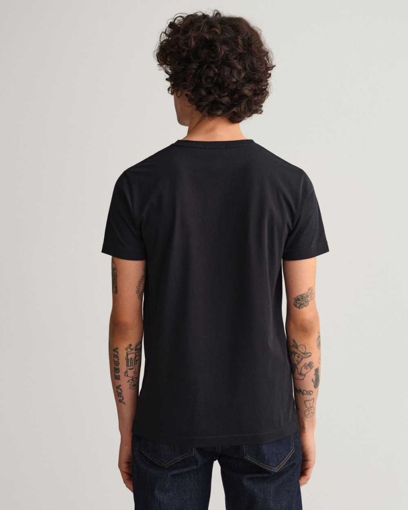 Gant Original Slim Fit V-Neck Men's T-Shirt Black | VNGDC-4309