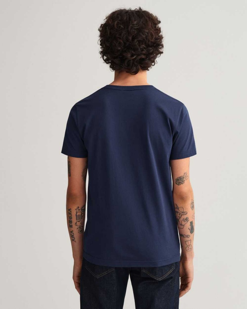 Gant Original Slim Fit V-Neck Men's T-Shirt Evening Blue | OFDPW-2597