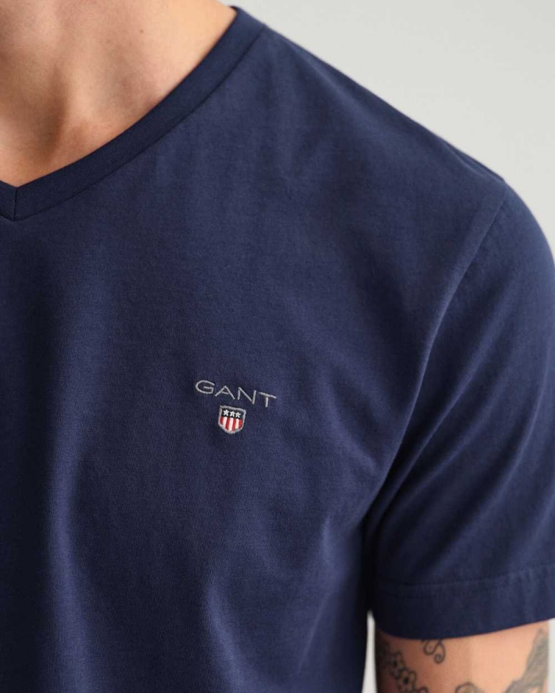 Gant Original Slim Fit V-Neck Men's T-Shirt Evening Blue | OFDPW-2597