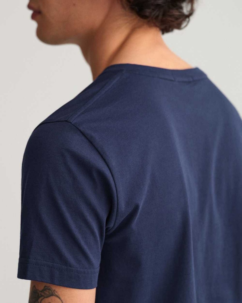 Gant Original Slim Fit V-Neck Men's T-Shirt Evening Blue | OFDPW-2597