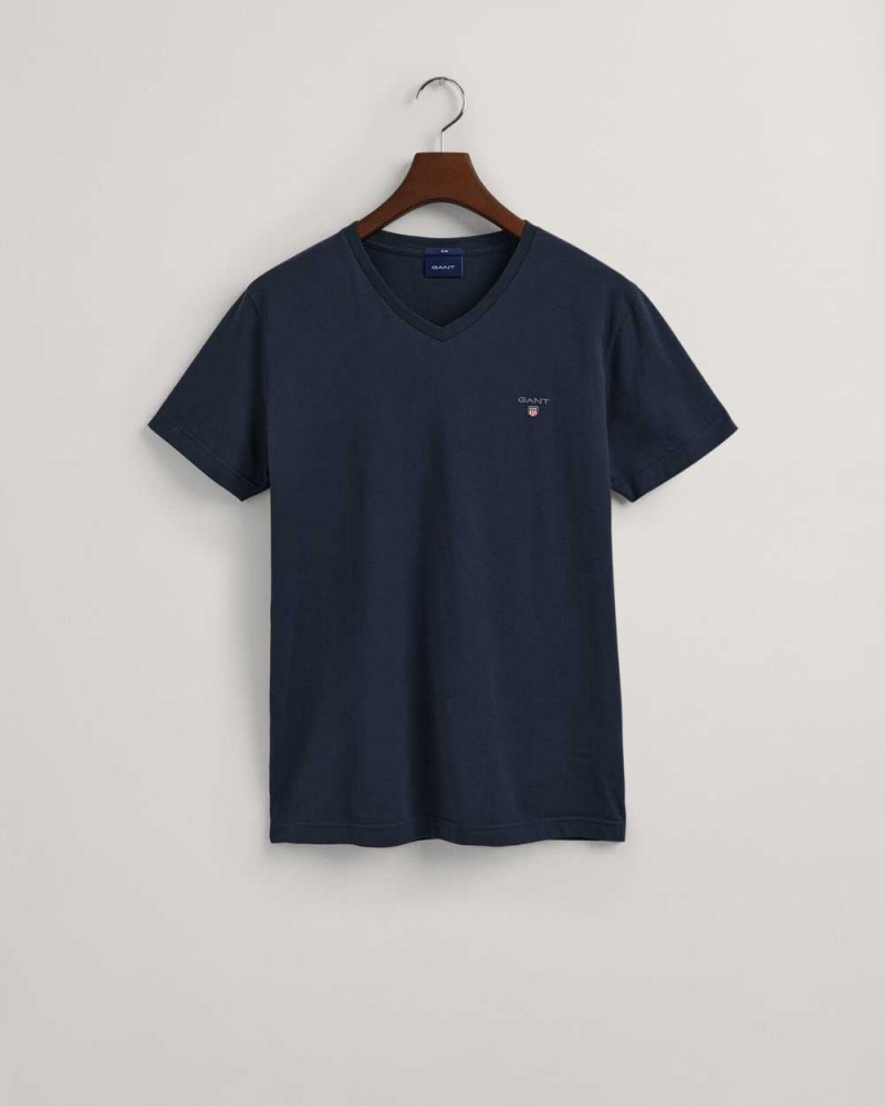 Gant Original Slim Fit V-Neck Men's T-Shirt Evening Blue | OFDPW-2597