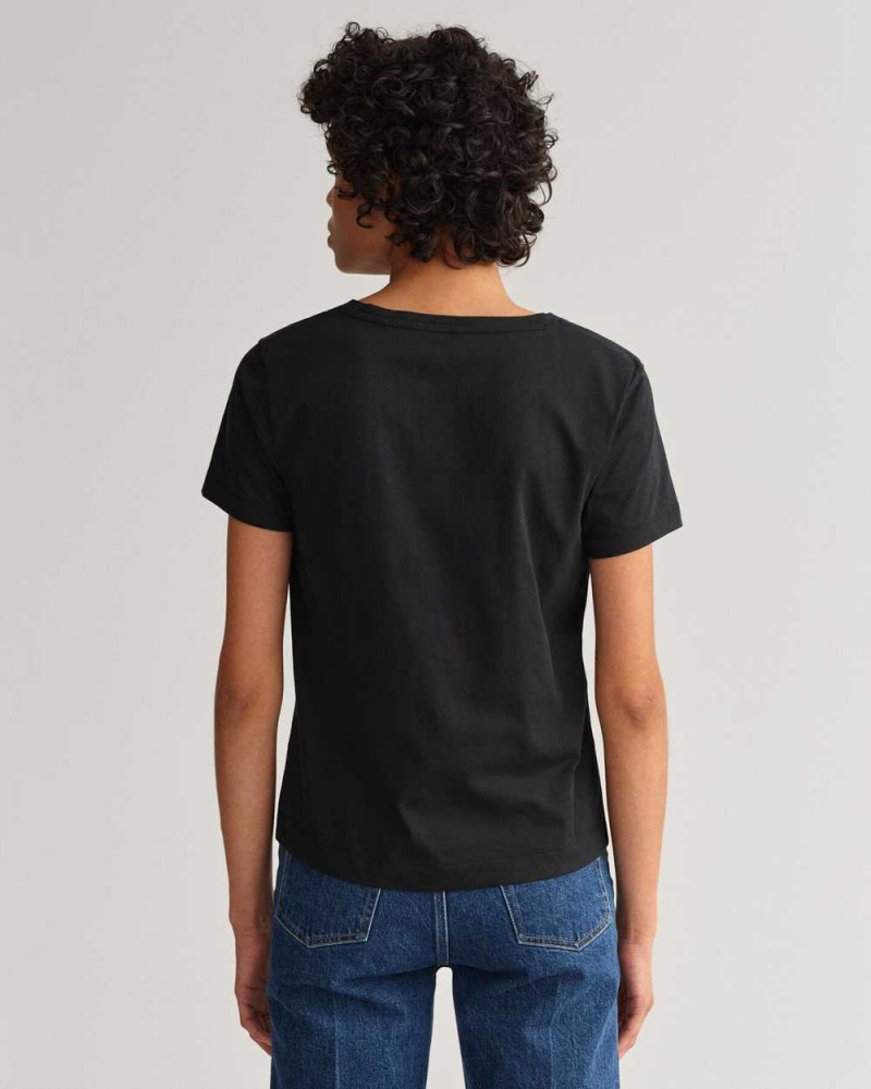 Gant Original V-Neck Women's T-Shirt Black | MXDBA-8721