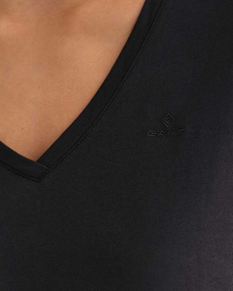 Gant Original V-Neck Women's T-Shirt Black | MXDBA-8721