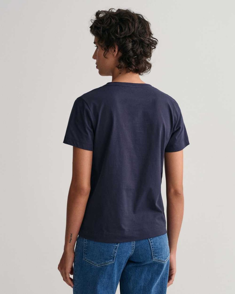 Gant Original V-Neck Women's T-Shirt Evening Blue | BEOLX-6953