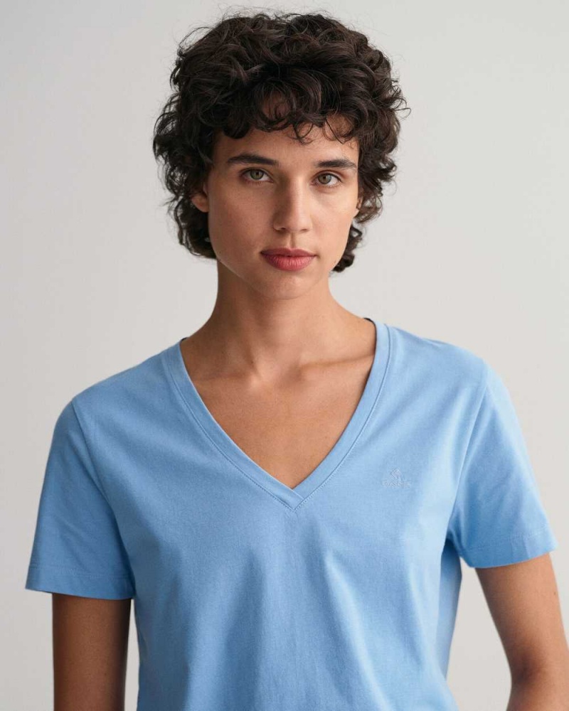 Gant Original V-Neck Women's T-Shirt Gentle Blue | UARYJ-1572