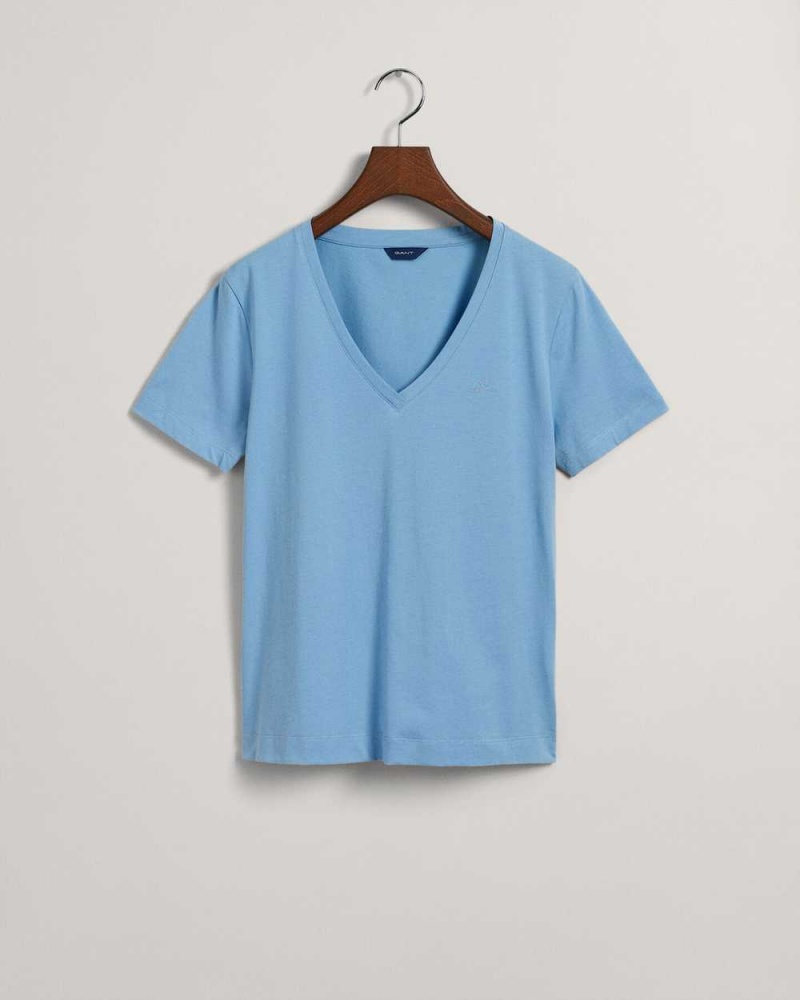 Gant Original V-Neck Women's T-Shirt Gentle Blue | UARYJ-1572