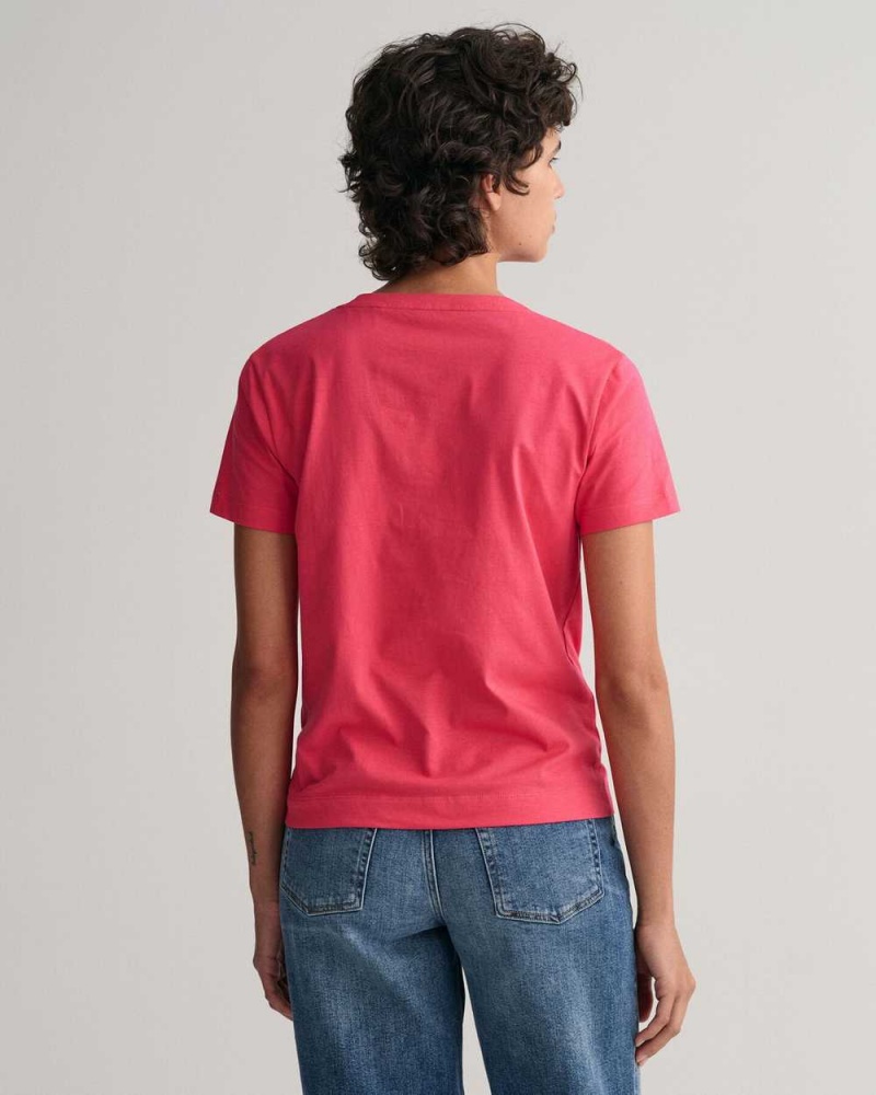 Gant Original V-Neck Women's T-Shirt Magenta Pink | RZGAY-5284