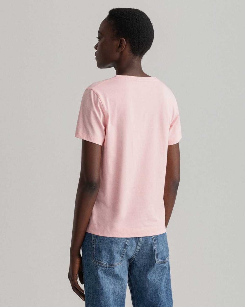 Gant Original V-Neck Women's T-Shirt Preppy Pink | NWFLQ-8746