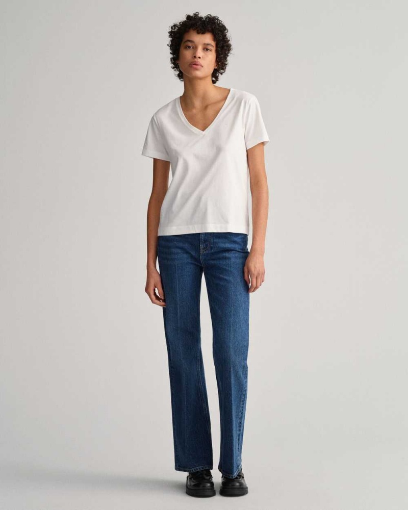 Gant Original V-Neck Women's T-Shirt White | PMARX-5173