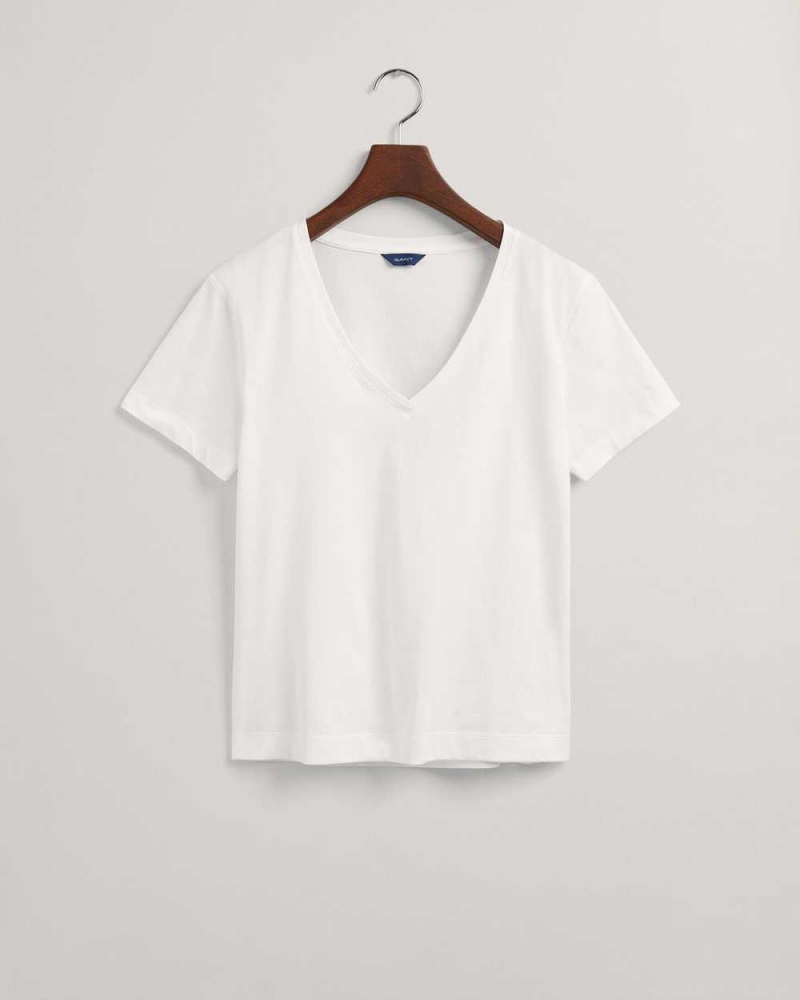 Gant Original V-Neck Women's T-Shirt White | PMARX-5173