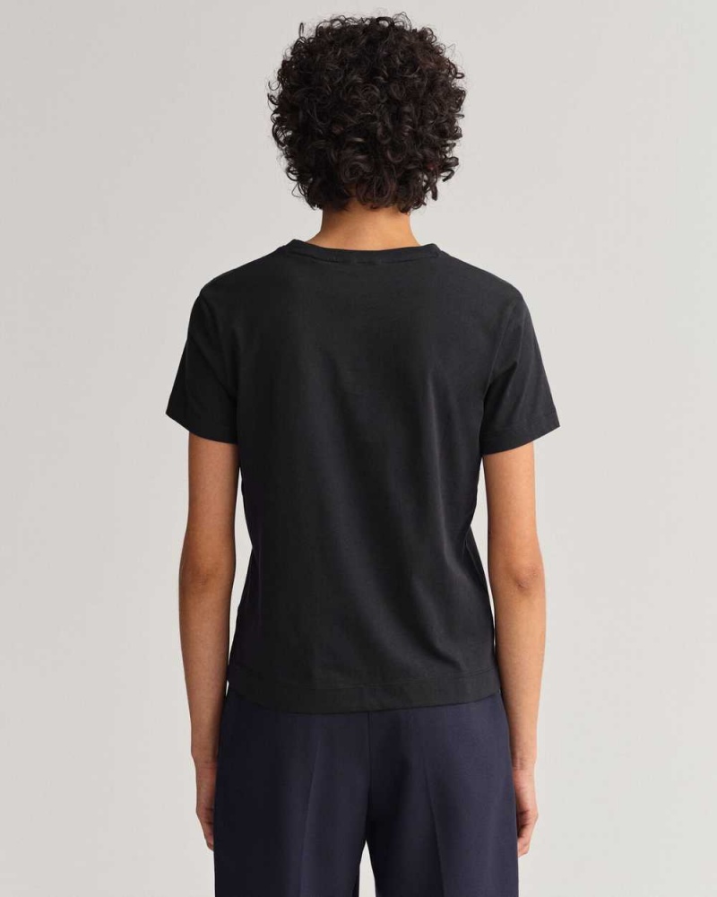 Gant Original Women's T-Shirt Black | XMUSK-8935