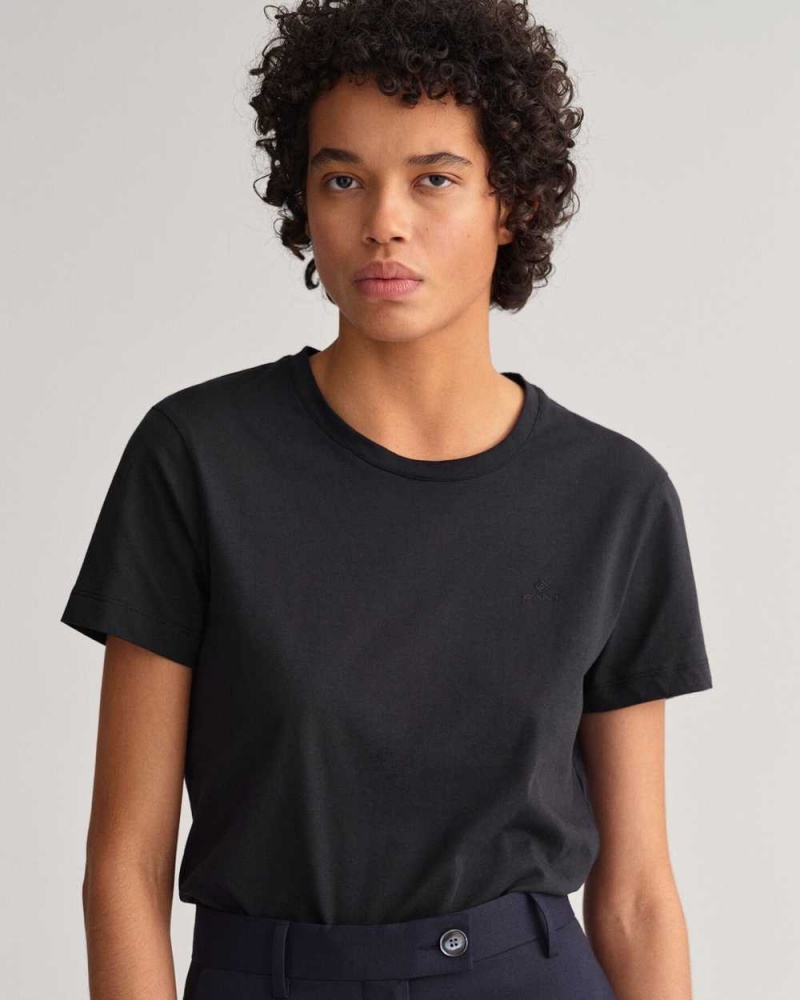 Gant Original Women's T-Shirt Black | XMUSK-8935