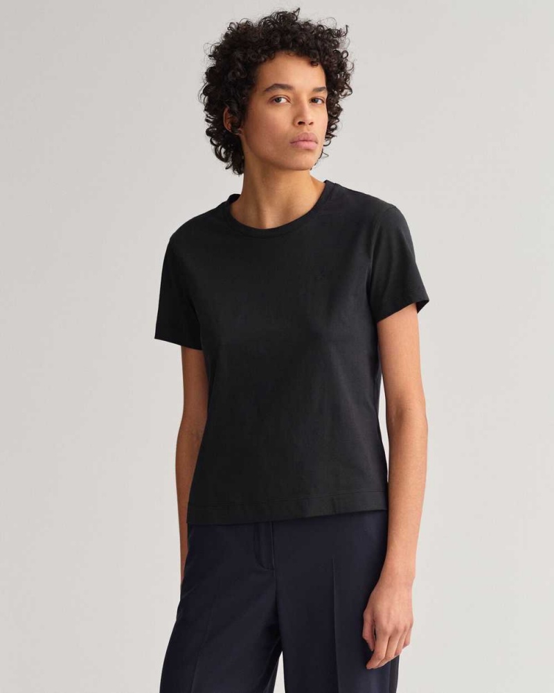 Gant Original Women's T-Shirt Black | XMUSK-8935