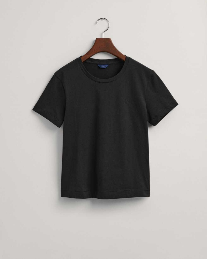 Gant Original Women's T-Shirt Black | XMUSK-8935