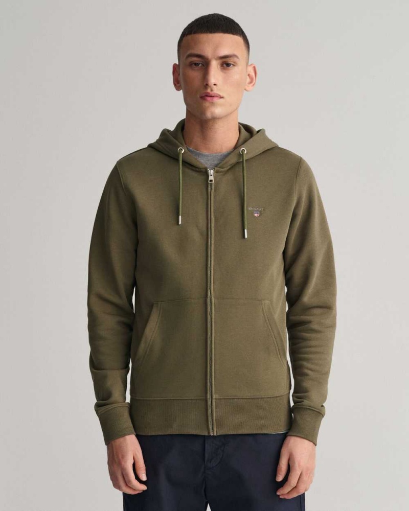 Gant Original Zip Men's Hoodie Racing Green | OMZFH-7103