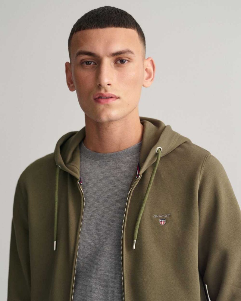 Gant Original Zip Men's Hoodie Racing Green | OMZFH-7103