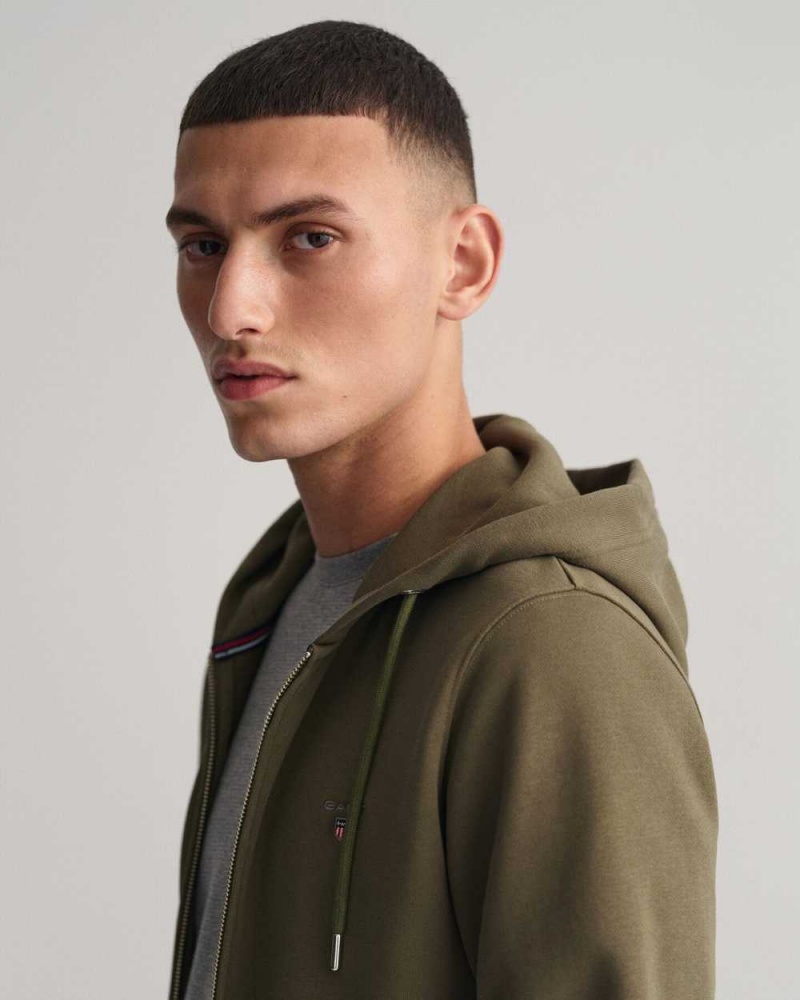 Gant Original Zip Men's Hoodie Racing Green | OMZFH-7103