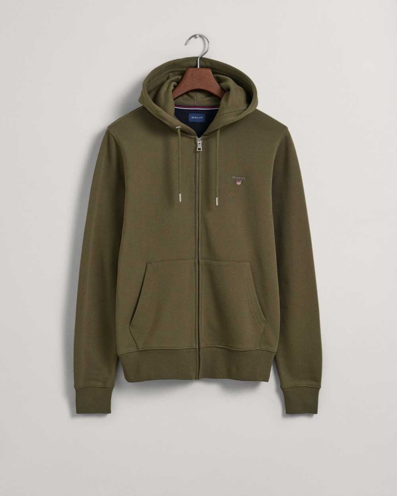 Gant Original Zip Men's Hoodie Racing Green | OMZFH-7103