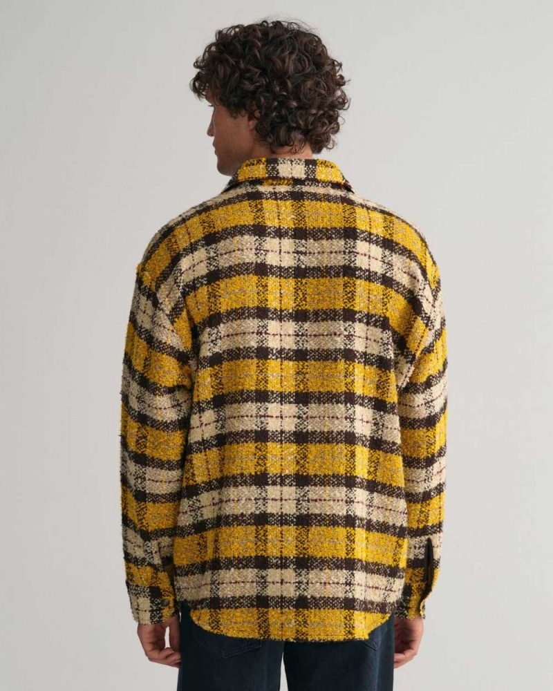 Gant Oversized Bouclé Checked Men's Shirts Sunflower Yellow | QCJIH-5968