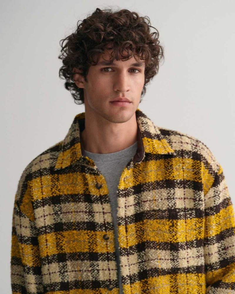 Gant Oversized Bouclé Checked Men's Shirts Sunflower Yellow | QCJIH-5968