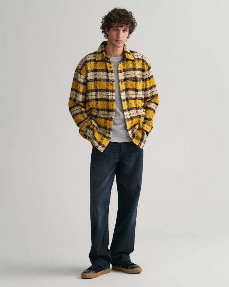 Gant Oversized Bouclé Checked Men's Shirts Sunflower Yellow | QCJIH-5968