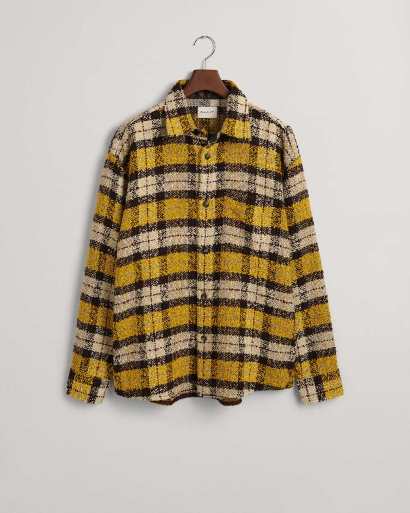 Gant Oversized Bouclé Checked Men's Shirts Sunflower Yellow | KSIXR-6058