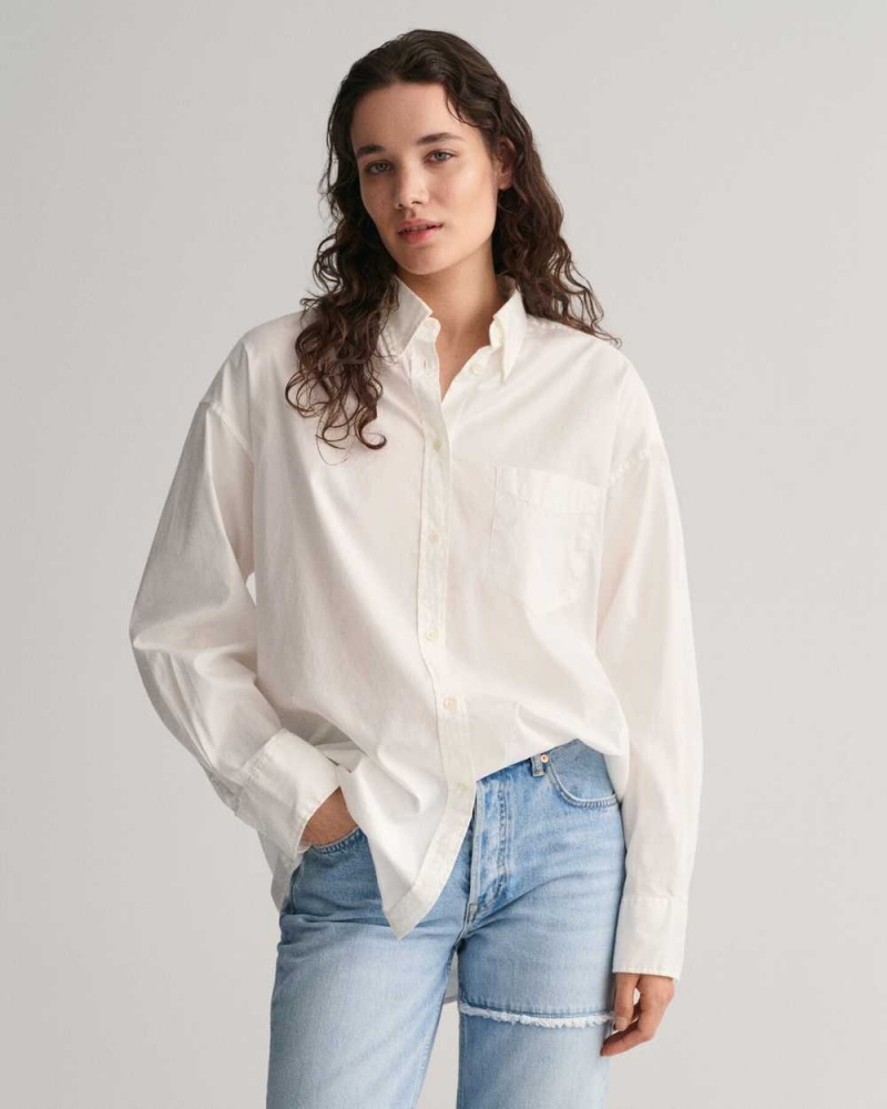 Gant Oversized Fit Luxury Oxford Women\'s Shirts Beige White | SYMKR-2630