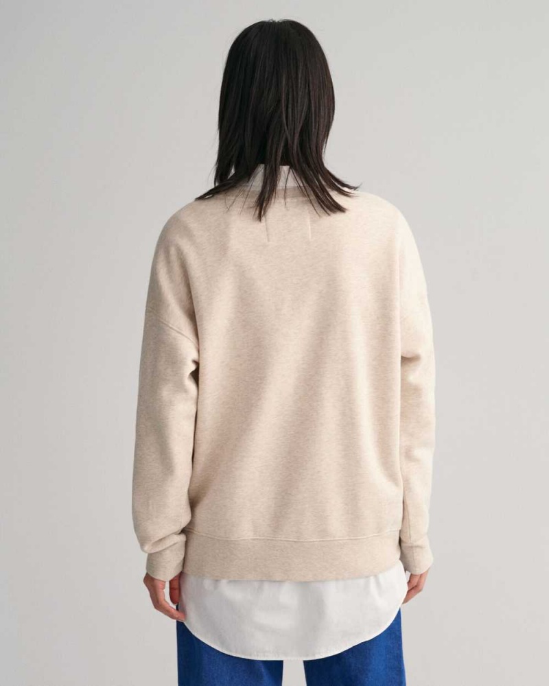 Gant Oversized GANT USA Crew Neck Women's Sweatshirts Light Beige Melange | CMEVY-1827