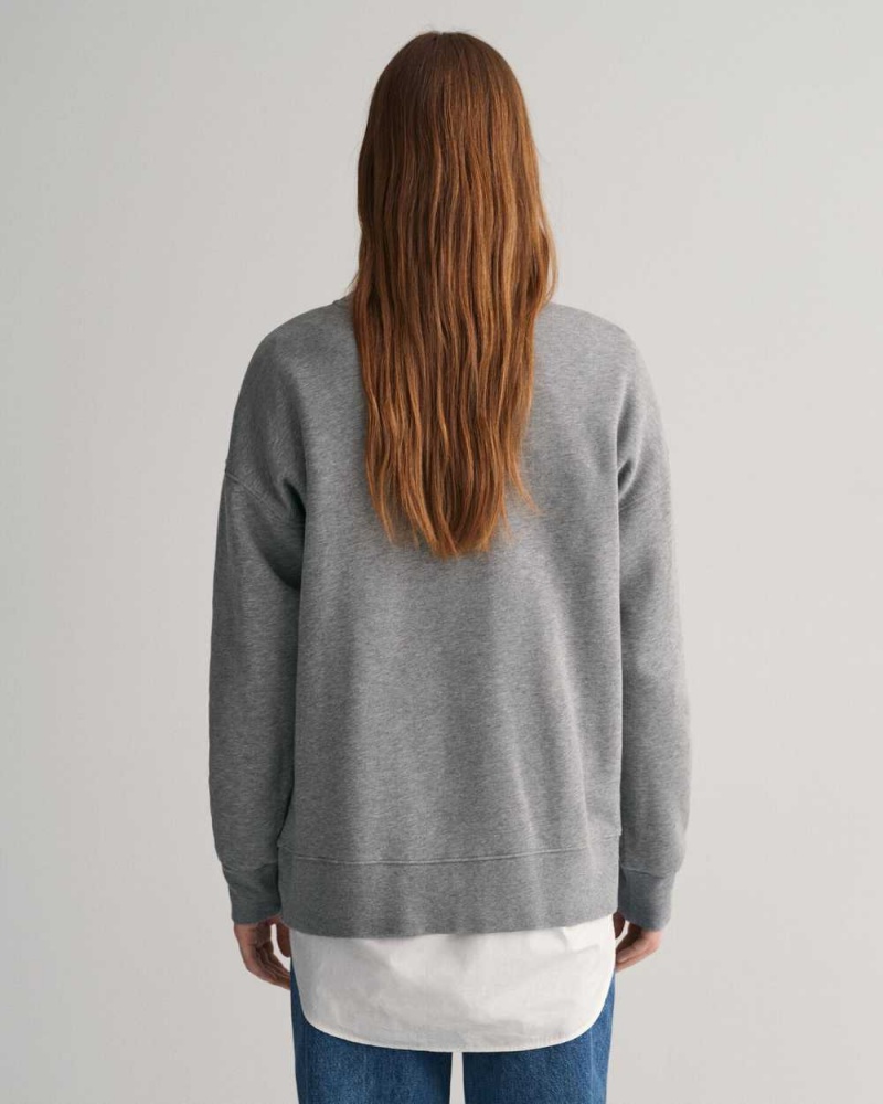 Gant Oversized GANT USA Crew Neck Women's Sweatshirts Grey Melange | GZLHX-6428